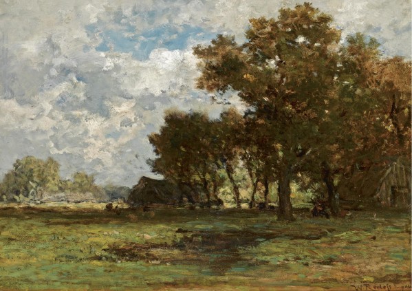 Polder landscape with windmill near Abcoude by Willem Roelofs